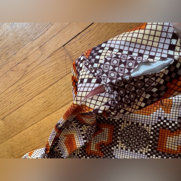 70s Vintage Funky Geometric Mosaic Print Blouse - Picture 7 of 8